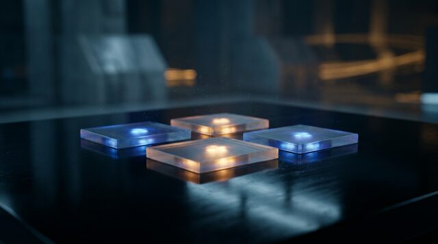 Manufacturing production markers in 2x2 grid, polished dark surface